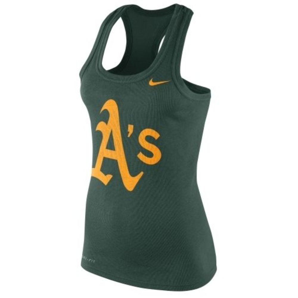 Nike Women's Green and Yellow Oakland A's Racerback Tank Top